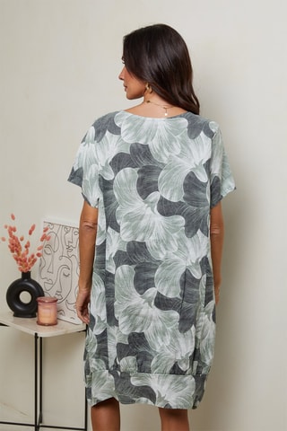 Vestido recto de lino - Verde