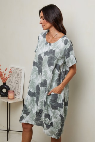 Vestido recto de lino - Verde