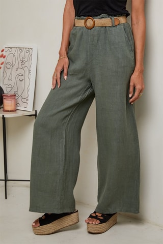 Pantalón de tiro alto  -  100 % lino - 