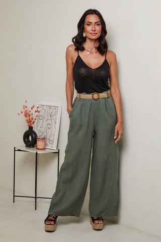 Pantalón de tiro alto  -  100 % lino - 