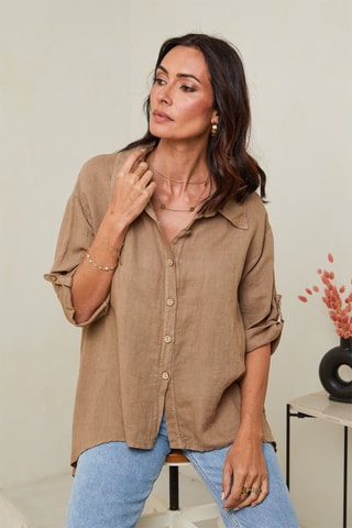 Camisa  -  100 % lino - Marrón