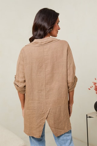 Camisa  -  100 % lino - Marrón