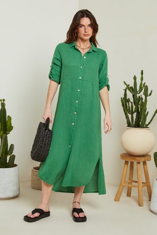 Vestido camisero de lino  -  100 % lino - 