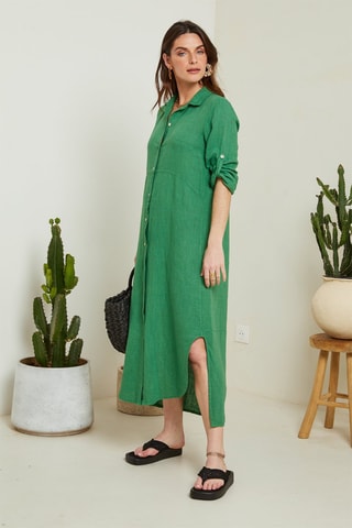 Vestido camisero de lino  -  100 % lino - 