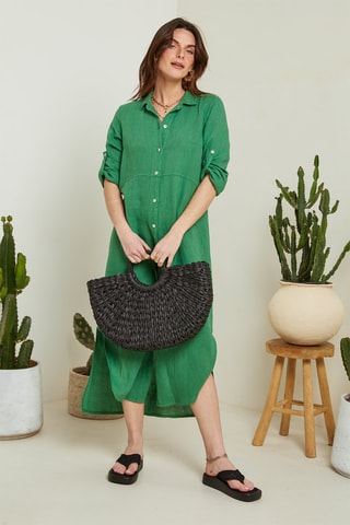 Vestido camisero de lino  -  100 % lino - 