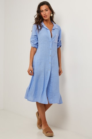 Vestido camisero de lino  -  100 % lino - 