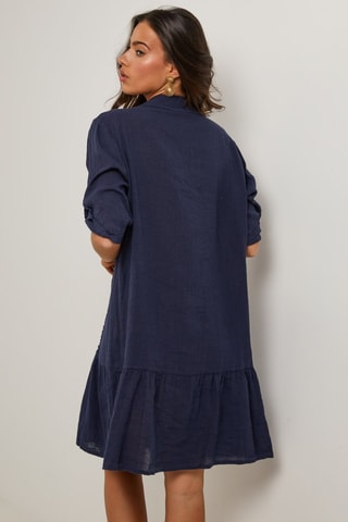 Vestido camisero de lino  -  100 % lino - Azul marino