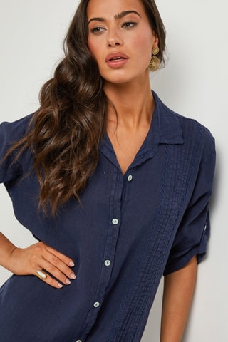 Vestido camisero de lino  -  100 % lino - Azul marino