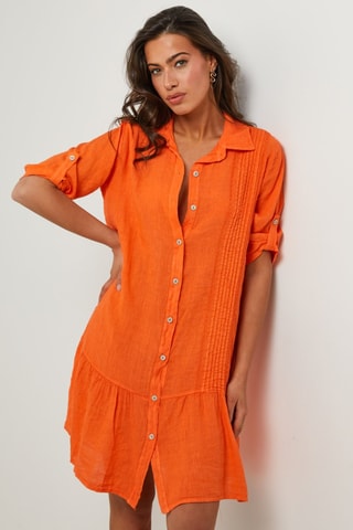 Vestido camisero de lino  -  100 % lino - Naranja