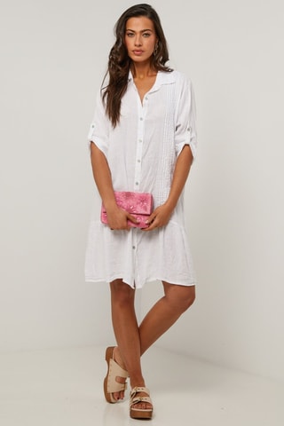 Vestido camisero de lino  -  100 % lino - Blanco