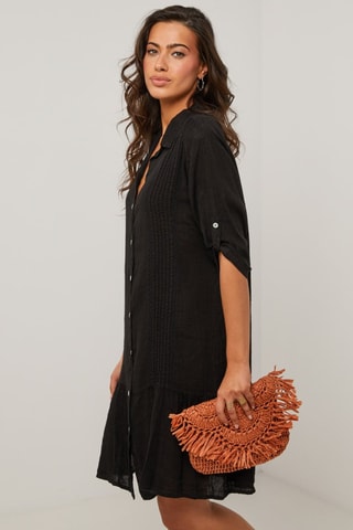 Vestido camisero de lino  -  100 % lino - Negro