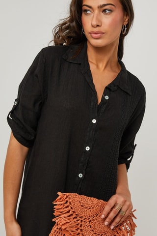 Vestido camisero de lino  -  100 % lino - Negro