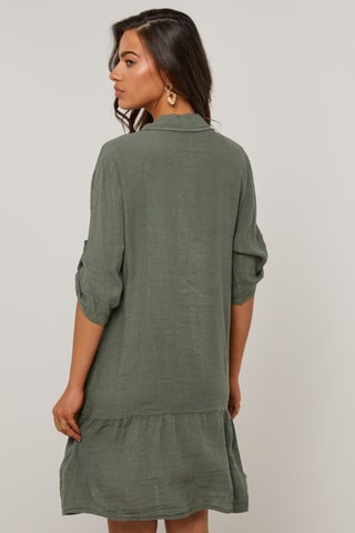 Vestido camisero de lino  -  100 % lino - Caqui