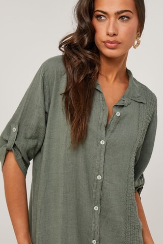 Vestido camisero de lino  -  100 % lino - Caqui