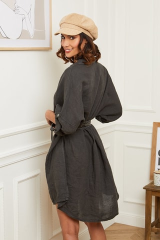 Vestido midi y ancho de lino  -  100 % lino - Gris oscuro