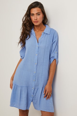 Vestido camisero de lino  -  100 % lino - Azul claro