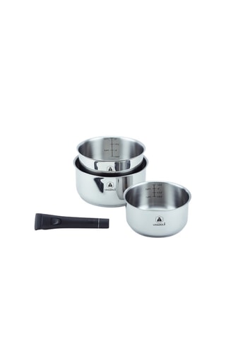 3 cazos y mango extraíble de acero inoxidable - 16/18/20 cm - 1,25/2/2,5 l
