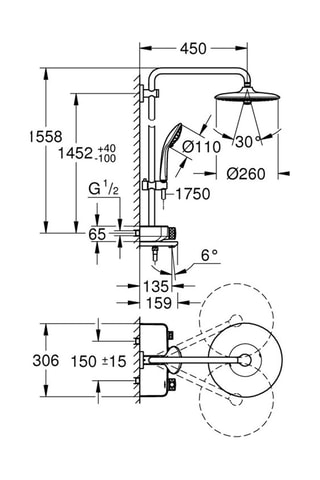 Bad- en Douchezuil met Mengkraan  Euphoria Smartcontrol 260
