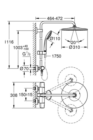 Colonne de douche avec mitigeur thermostatique Vitalio Joy 310