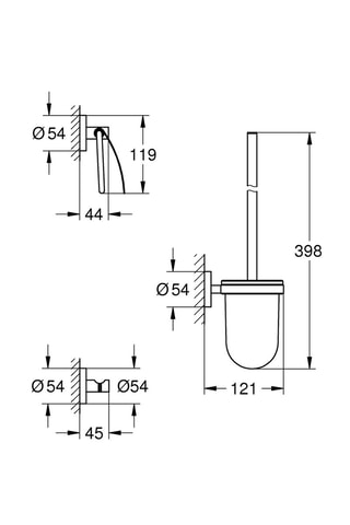 Colgador mural, escobilla y portarrollos - Negro mate