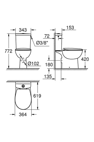 Set Toilet om neer te zetten zonder Flens Bau Ceramic