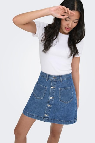 Jupe droite en jean taille haute - Bleu marine