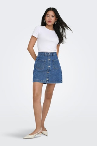 Jupe droite en jean taille haute - Bleu marine