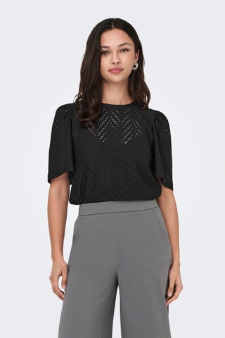 Top regular en broderie anglaise - Noir