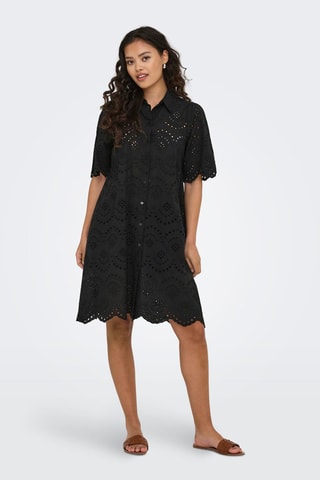 Robe chemise en broderie anglaise - Noir