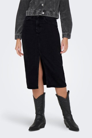 Jupe droite en jean taille haute - Noir