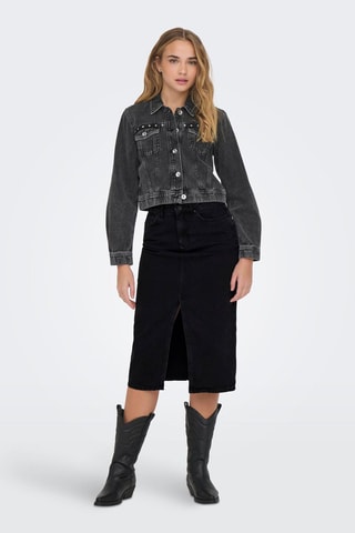 Jupe droite en jean taille haute - Noir