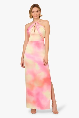 Lange satijnen jurk met tie and dye - Roze