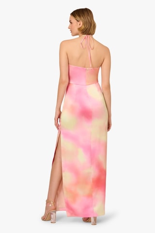 Lange satijnen jurk met tie and dye - Roze