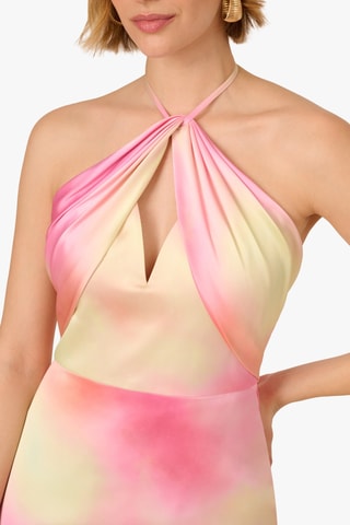 Lange satijnen jurk met tie and dye - Roze