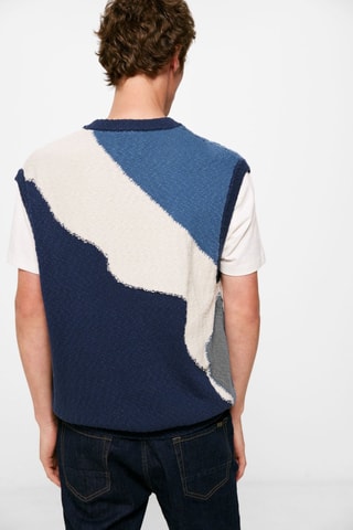 Mouwloze trui - Blauw en Ecru