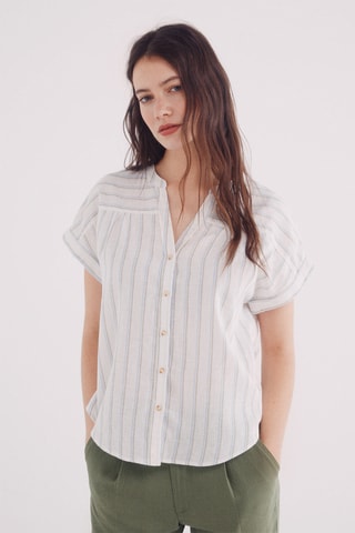 Linnen Blouse - Bruin en Wit