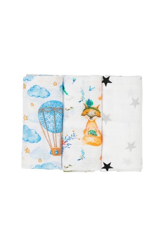 3 muselinas Cloé B, Fox & Clouds - 60 x 60 cm - Multicolor