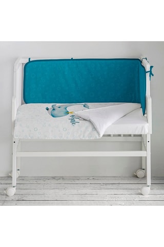 Minicuna de colecho de haya, nórdico y protector de cuna Happy Whale - Hasta 9 meses - 15 kg - Azul