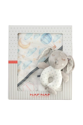 Estuche capa de baño, manopla y doudou Airballon - 3 artículos - 75 x 75 cm - Blanco y gris