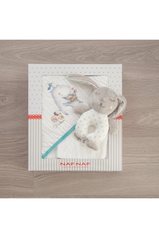 Estuche capa de baño, manopla y doudou Happy Hipo - 3 artículos - 75 x 75 cm - Blanco y azul