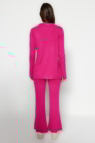 Casaco de malha e calças direitas Fúcsia