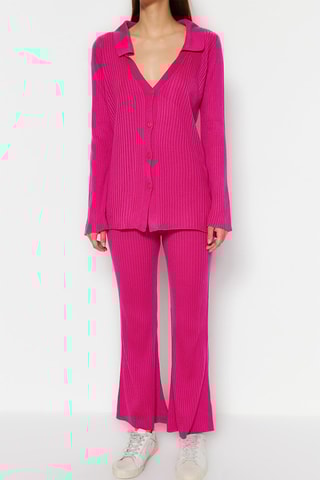 Casaco de malha e calças direitas Fúcsia