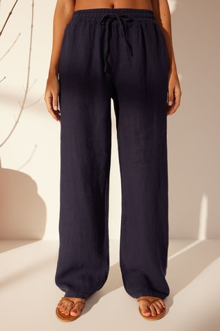 Calças wide legs de linho - Azul