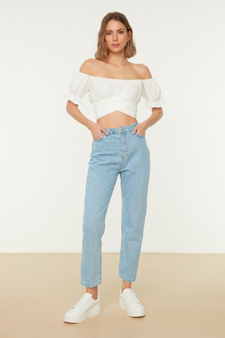 Calças de ganga boyfriend 7/8 cintura subida Azul-claro