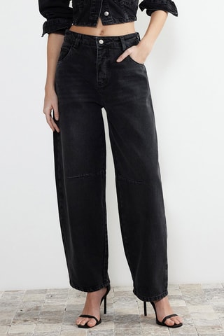 Calças de ganga cintura subida - Preto