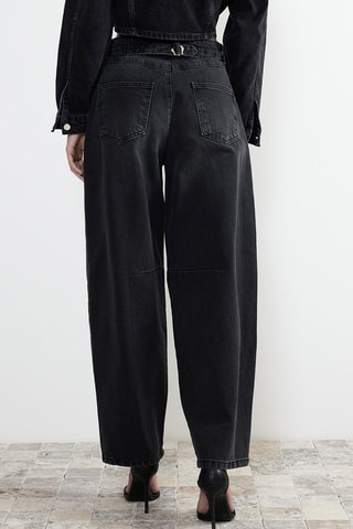 Calças de ganga cintura subida - Preto