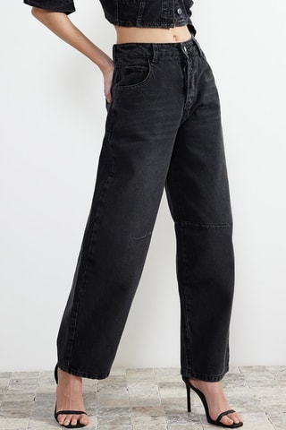 Calças de ganga cintura subida - Preto