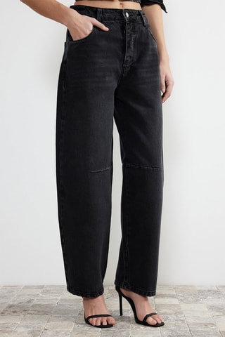 Calças de ganga cintura subida - Preto