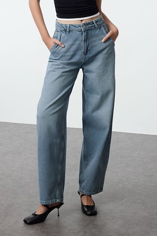 Calças de ganga cintura subida - Azul-claro