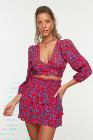 Crop top e saia de praia - Vermelho